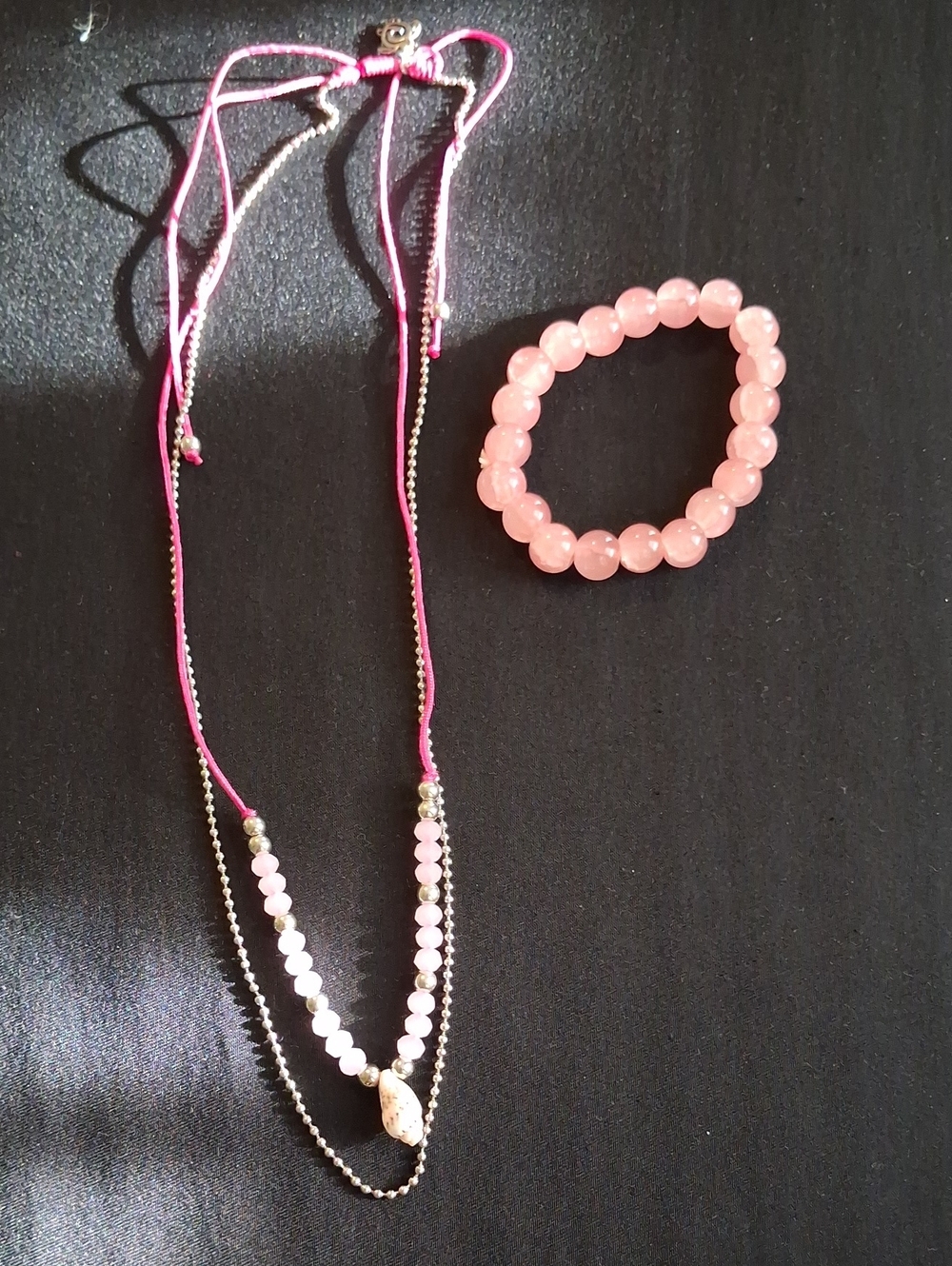 Pink Beaded Necklace and Bracelet Set